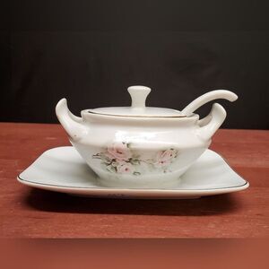Vintage Schmidt Porcelana Brasil Sugar or Jelly Tureen Dish with Spoon